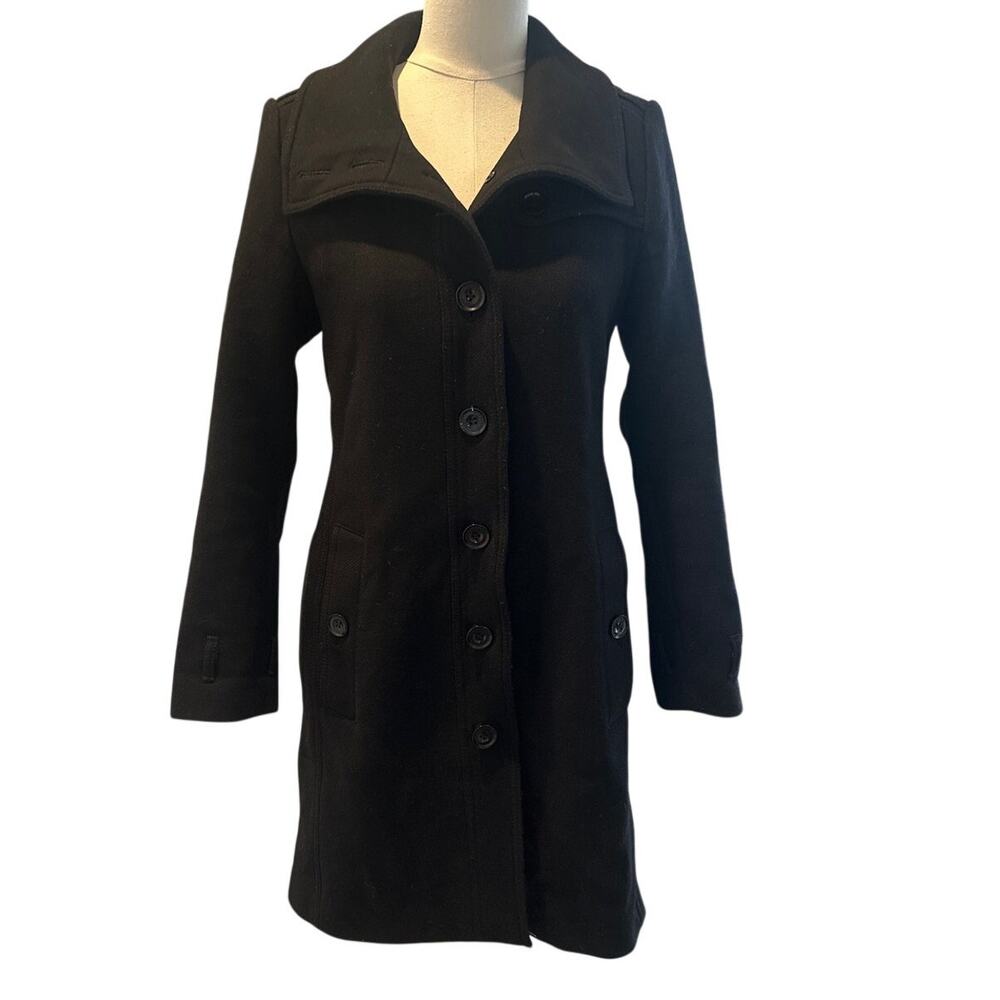 Burberry Brit Black Wool High‑Neck Coat – USA Size 8 (Missing Belt)